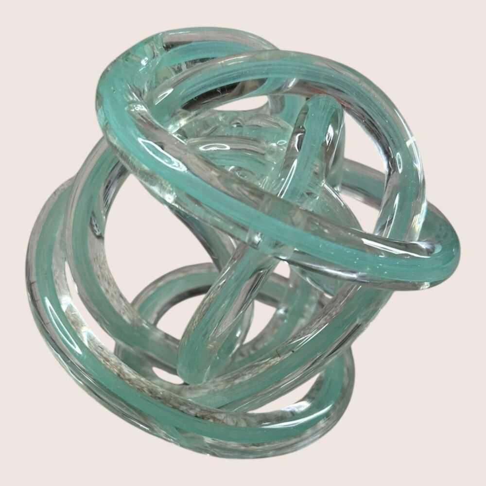🪢 MODERN ART ABSTRACT DECORATIVE GLASS KNOT TEAL UNMARKED HANDBLOWN TIZO STYLE - Picture 8 of 8